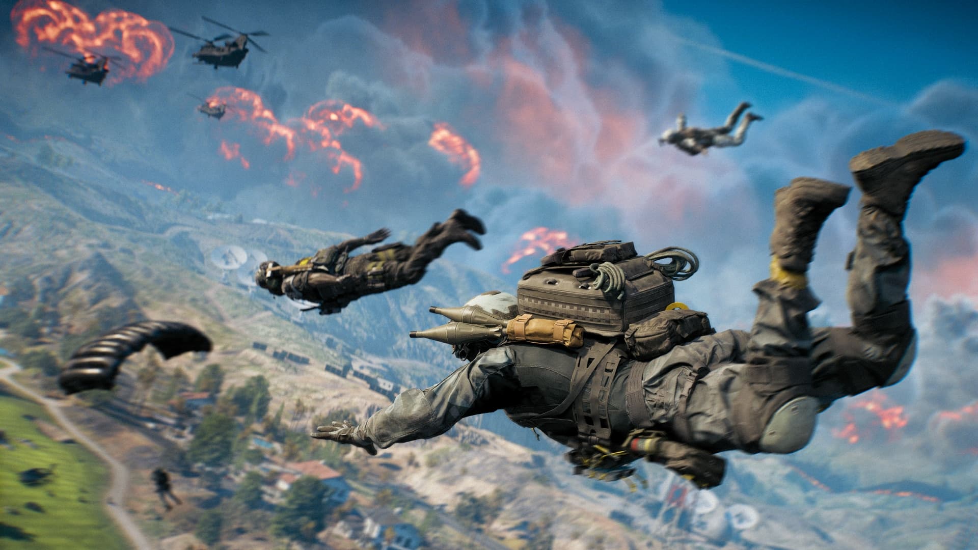 REDSEC soldiers skydiving into a combat zone — stream-ready action
