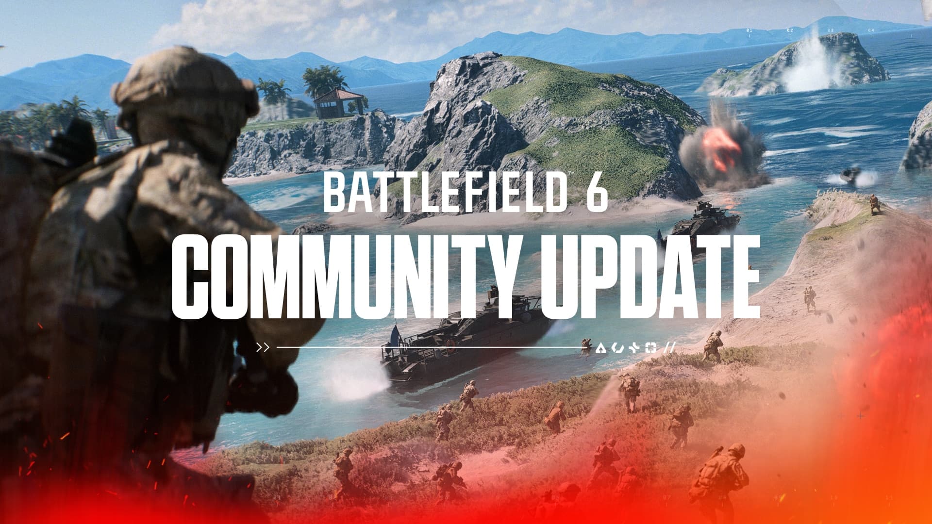 Battlefield 6 community update artwork with tropical shoreline combat